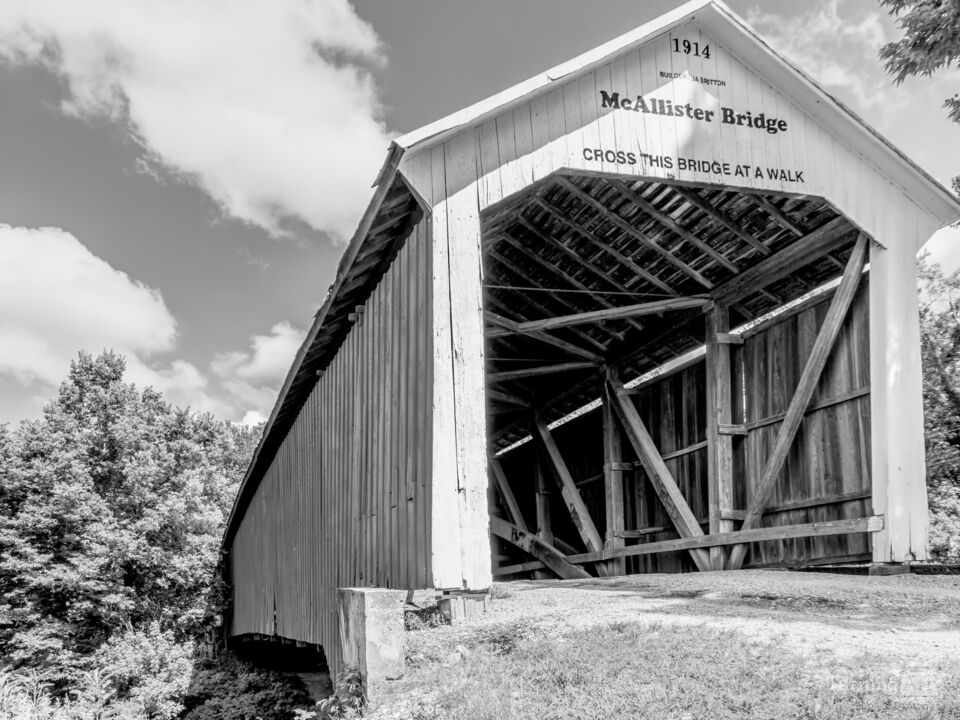 Beside McAllister Bridge Indiana Grayscale