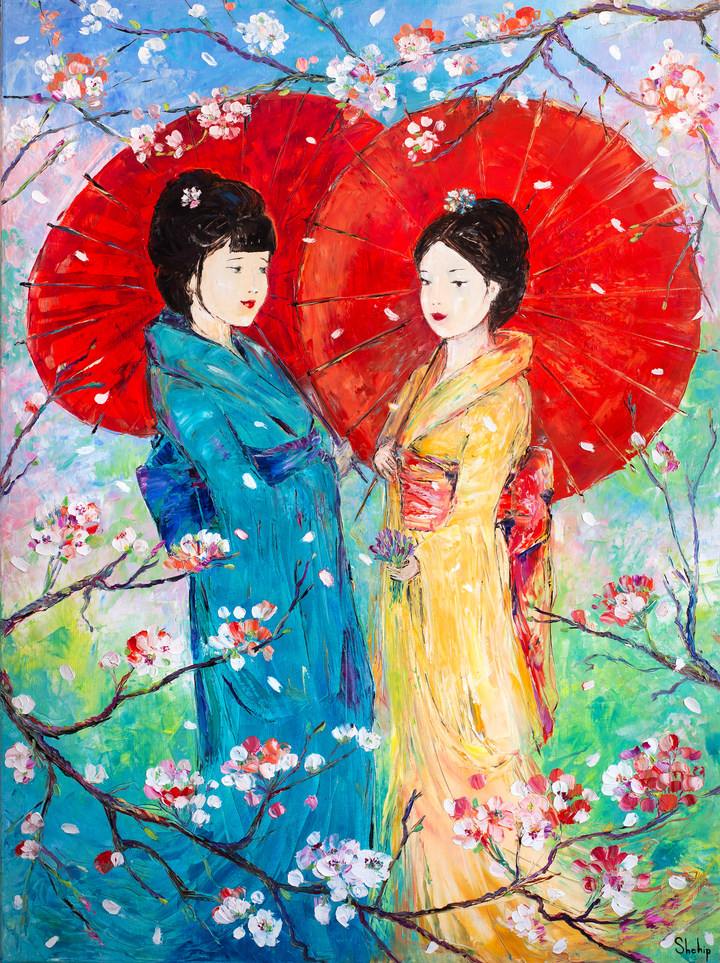 Japanese Women with Red Umbrellas