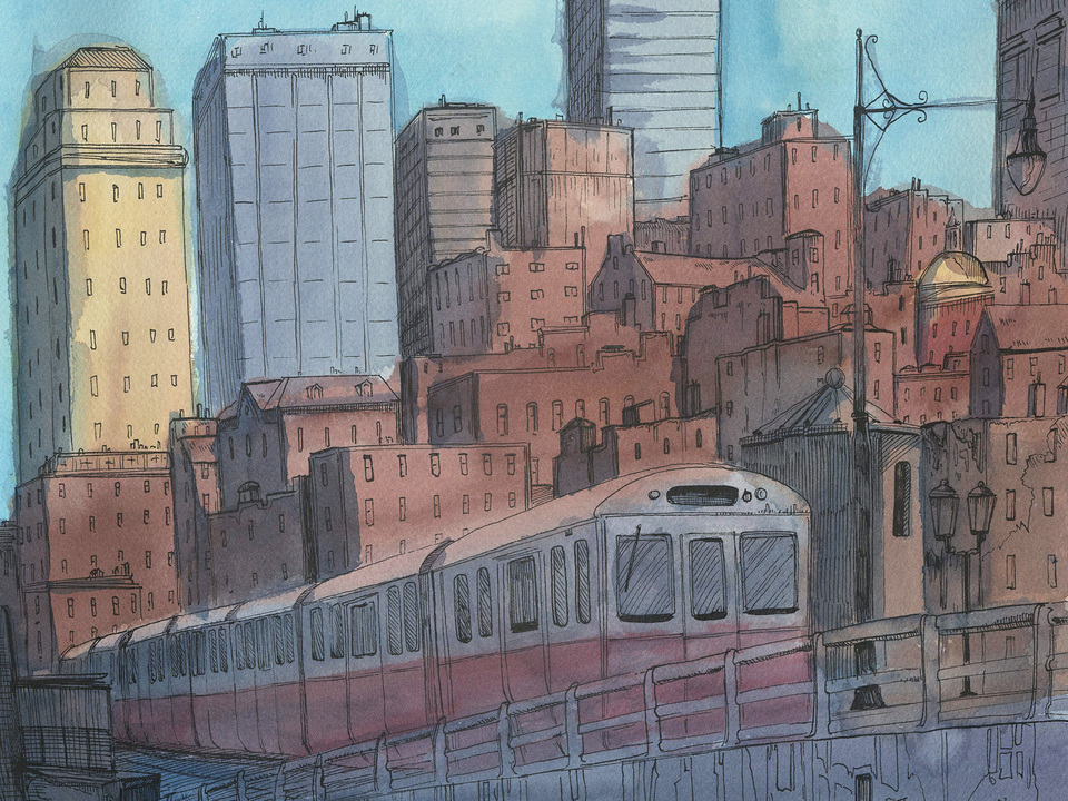 "Red Line Train over Longfellow Bridge"