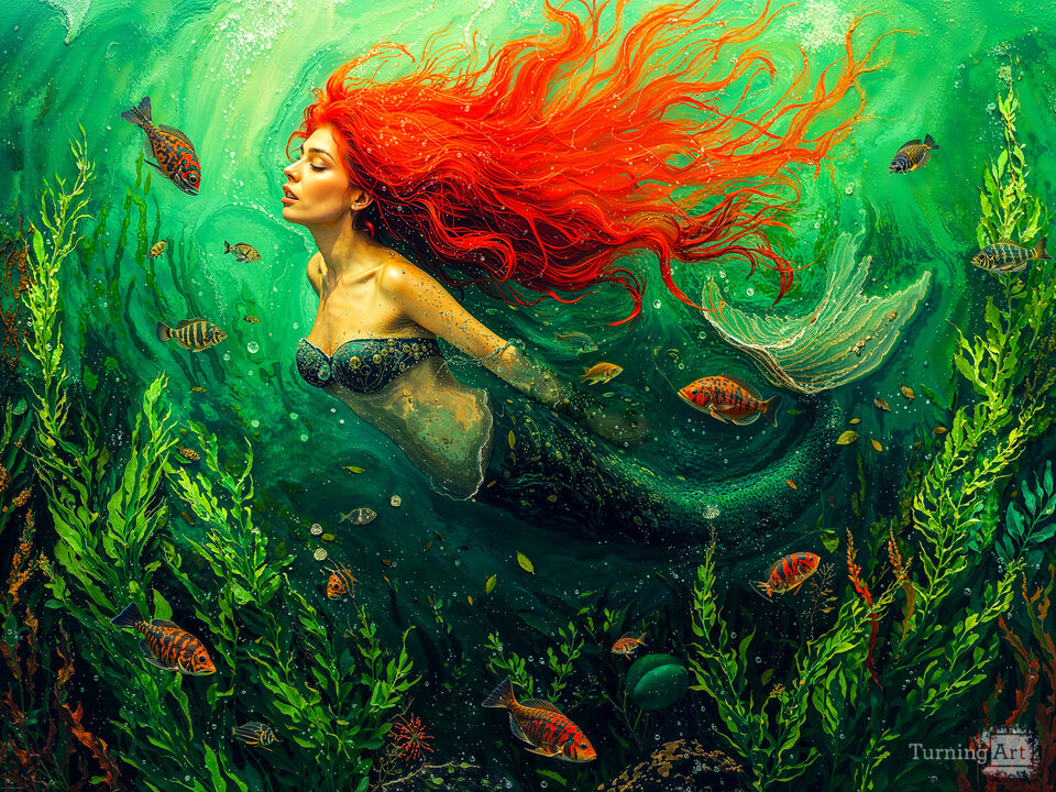Red Hair Flowing Under The Sea