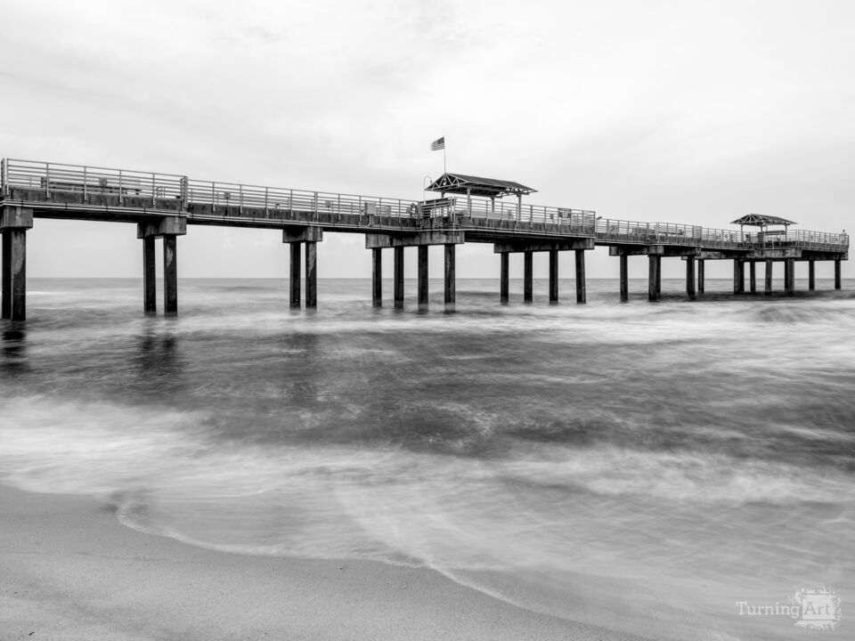 Orange Beach Pier Blue Hour Grayscale