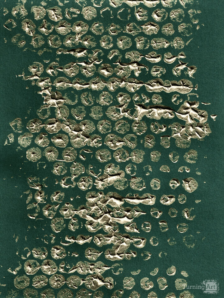 BLOTS AND DOTS 1 METALLIC GOLD GREEN ABSTRACT PATTERN (DIPTYCH)