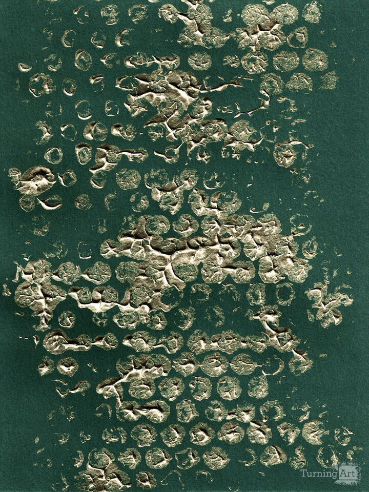 BLOTS AND DOTS 2 METALLIC GOLD GREEN ABSTRACT PATTERN (DIPTYCH)