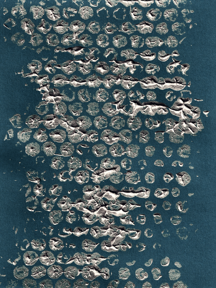 BLOTS AND DOTS 1 METALLIC SILVER DARK TEAL ABSTRACT PATTERN (DIPTYCH)