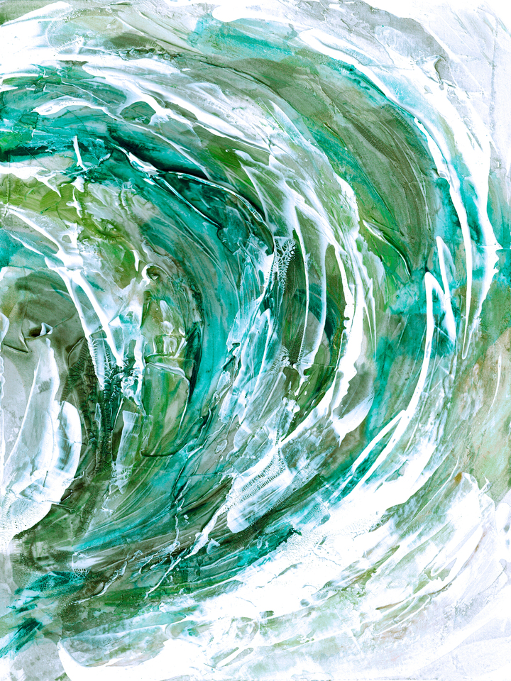 ON COURSE 2 TEAL GREEN - SPLASH FLOWING WAVES PAINTING