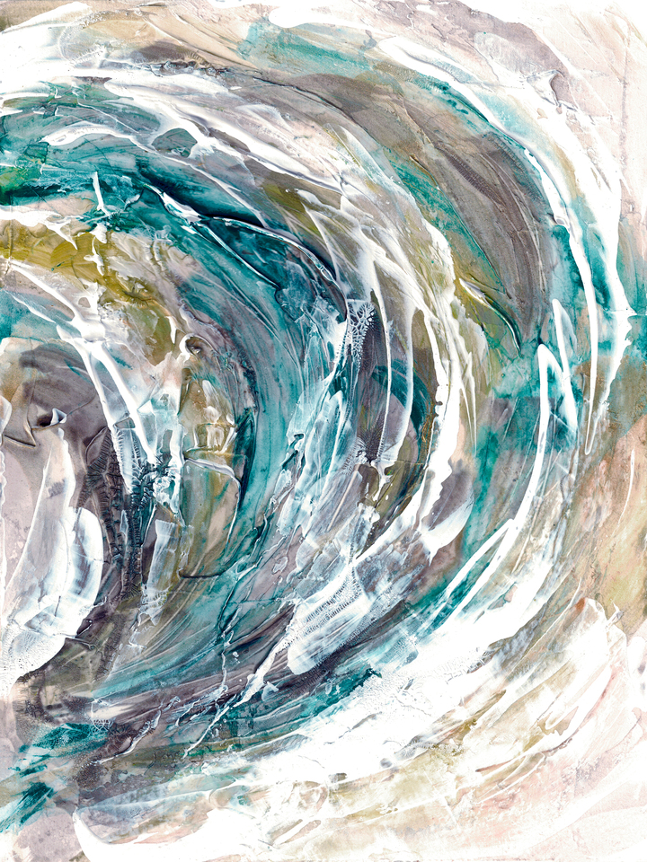 ON COURSE 4 TEAL BLUE YELLOW - SPLASH FLOWING WAVES PAINTING