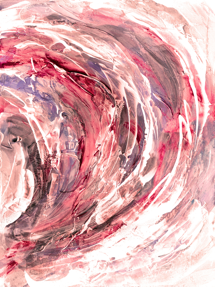 ON COURSE 6 RED PURPLE BLUSH - SPLASH FLOWING WAVES PAINTING