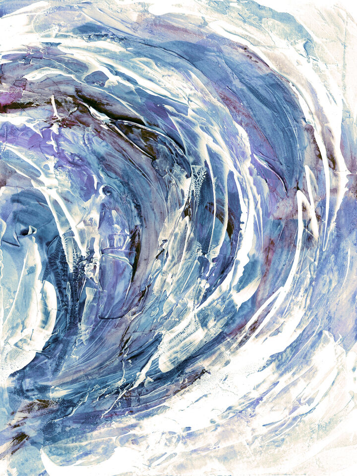 ON COURSE 7 COBALT BLUE PURPLE - SPLASH FLOWING WAVES PAINTING