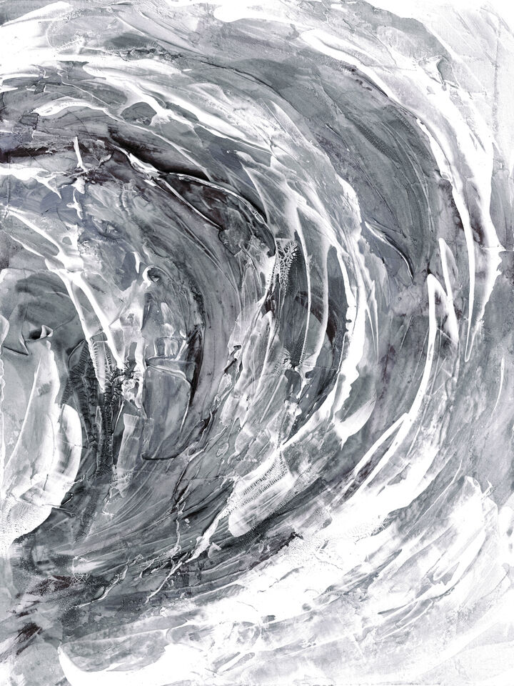ON COURSE 9 NEUTRAL GREYSCALE - SPLASH FLOWING WAVES PAINTING