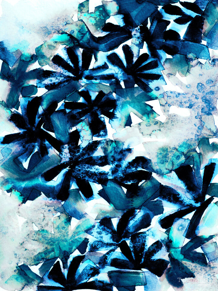 SNOWY STARS 1 COLORFUL FLORAL ABSTRACT WATERCOLOR PAINTING
