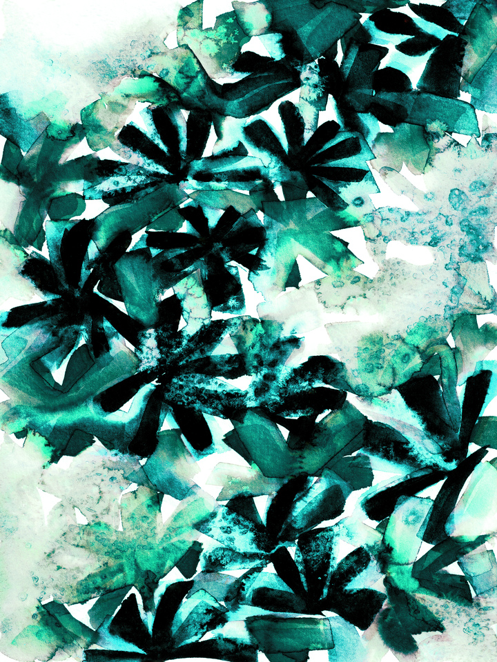 SNOWY STARS 3 COLORFUL FLORAL ABSTRACT WATERCOLOR PAINTING
