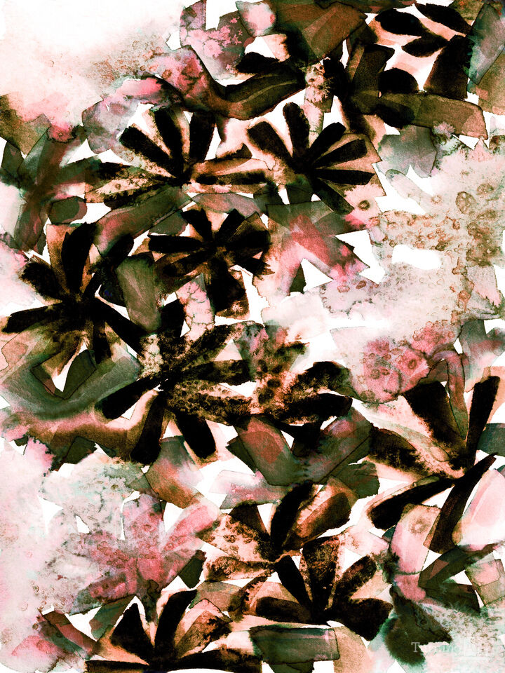 SNOWY STARS 4 COLORFUL FLORAL ABSTRACT WATERCOLOR PAINTING