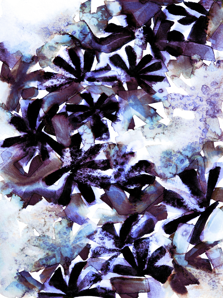 SNOWY STARS 5 COLORFUL FLORAL ABSTRACT WATERCOLOR PAINTING