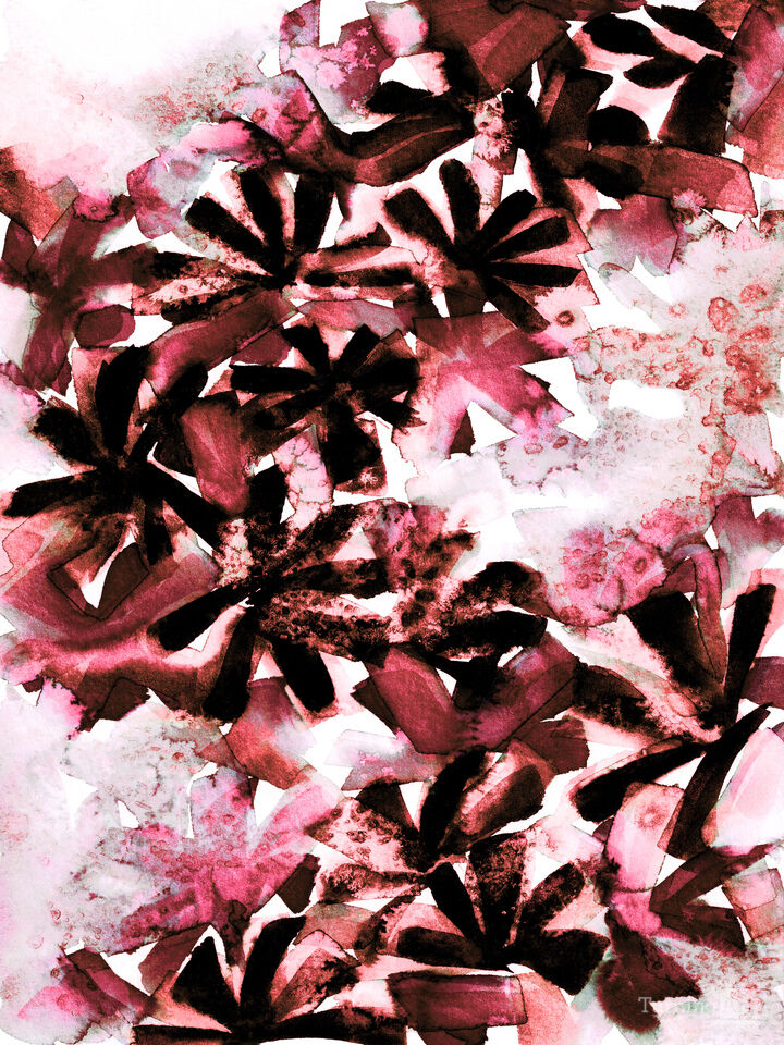 SNOWY STARS 7 COLORFUL FLORAL ABSTRACT WATERCOLOR PAINTING