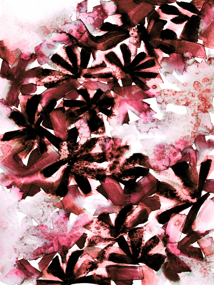 SNOWY STARS 7 COLORFUL FLORAL ABSTRACT WATERCOLOR PAINTING