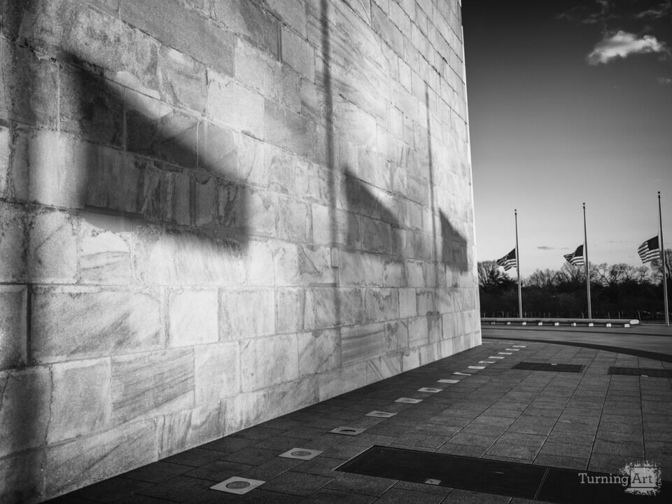 Washington Monument Flag Shadows, Black and White