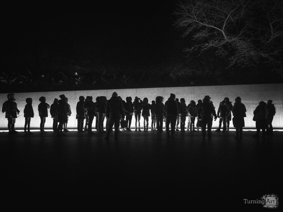 Tour Group at the MLK Memorial at Night