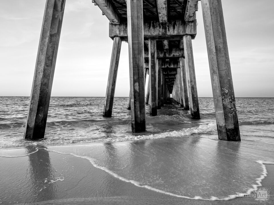 Beautiful Morning Under Pensacola Pier Grayscale