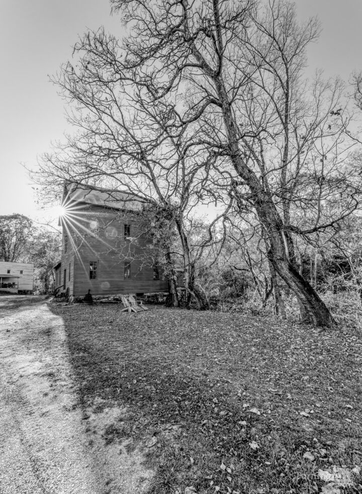 Topaz Mill Side View Sunburst Grayscale