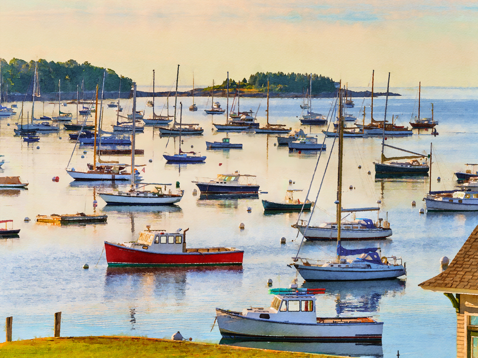 Sunrise in Rockport Harbor, Maine No.3 Watercolor