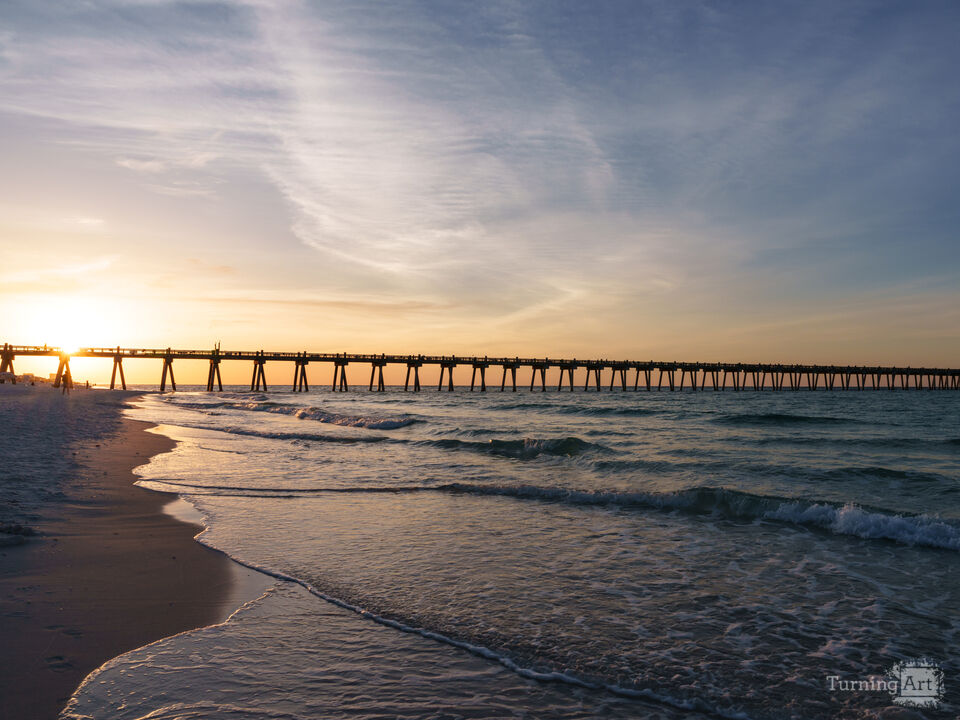 Golden Silhouette Of The Gulf Pier
