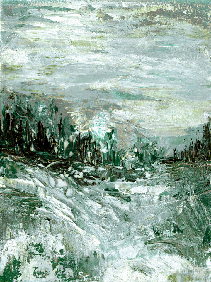 IN THE FOREST 2 GREEN - ABSTRACT TREES LANDSCAPE PAINTING (DIPTYCH)