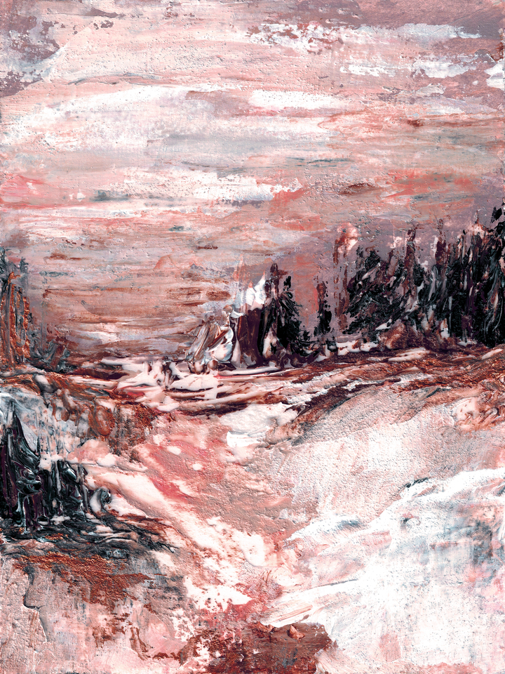 IN THE FOREST 1 RED BLUSH - ABSTRACT TREES LANDSCAPE PAINTING (DIPTYCH)