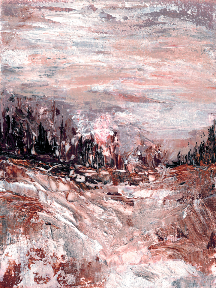 IN THE FOREST 2 RED BLUSH - ABSTRACT TREES LANDSCAPE PAINTING (DIPTYCH)