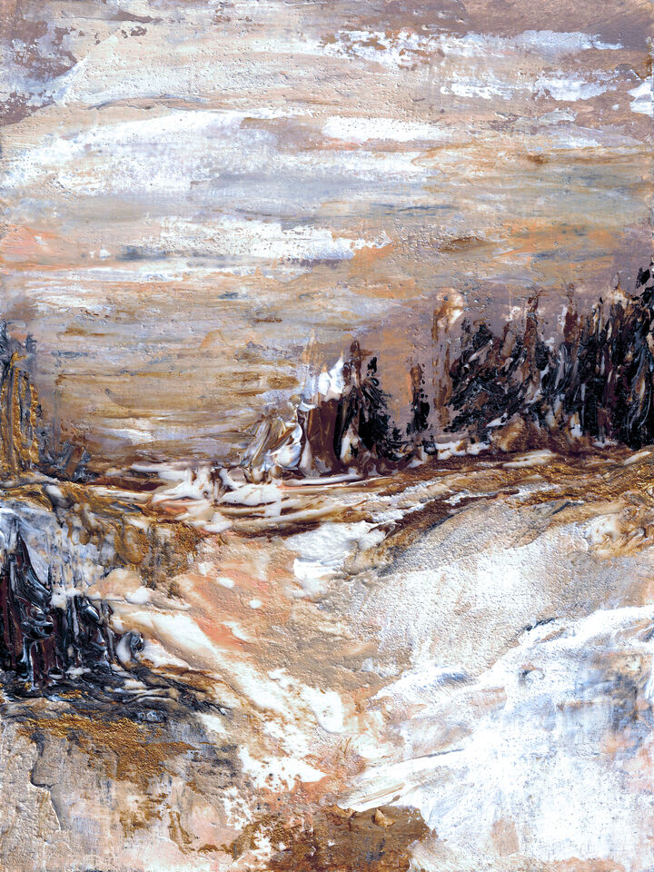 IN THE FOREST 1 RUST GOLD - ABSTRACT TREES LANDSCAPE PAINTING (DIPTYCH)