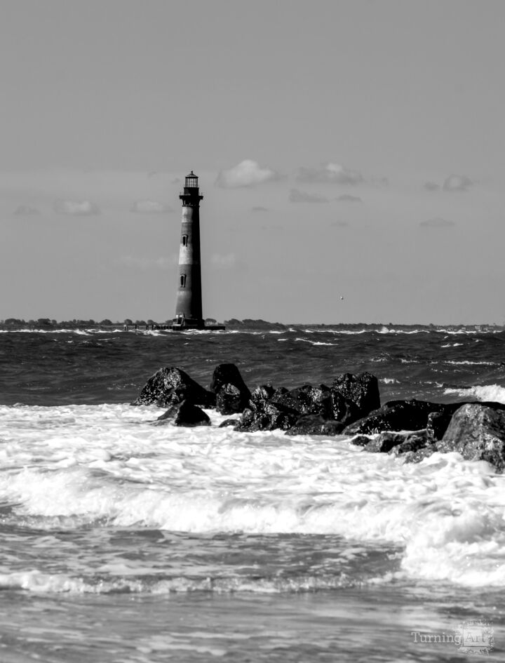 Beautiful Morris Island Lighthouse Grayscale