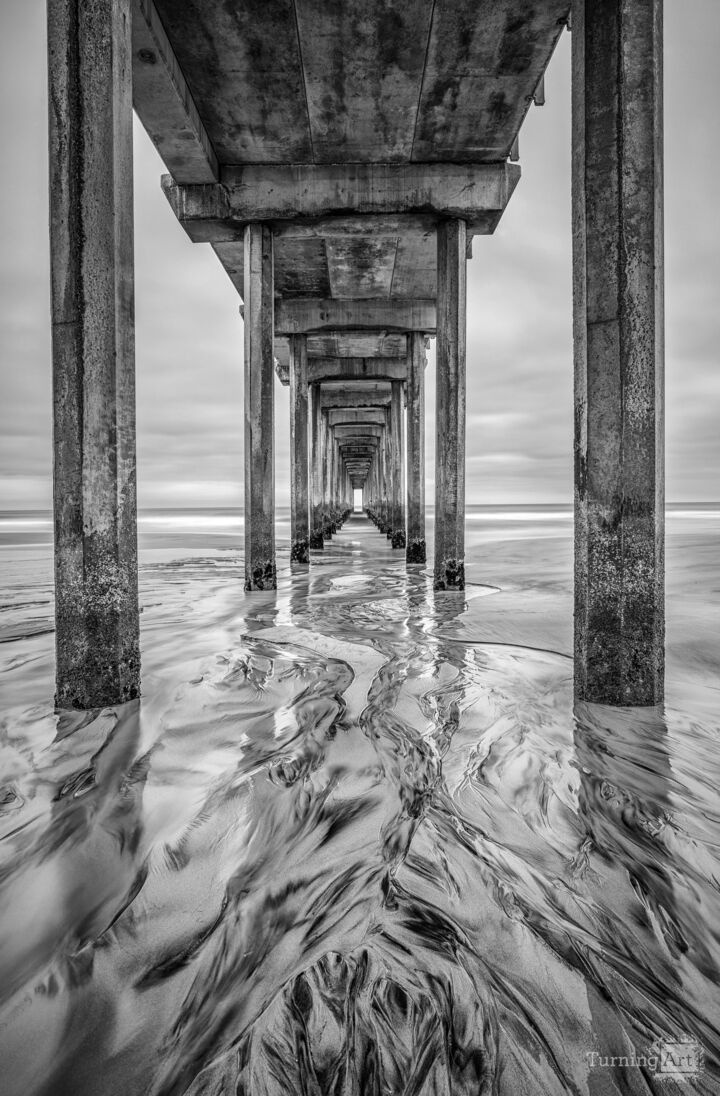 Those Patterns In The Sand - Scripps Pier Monochrome