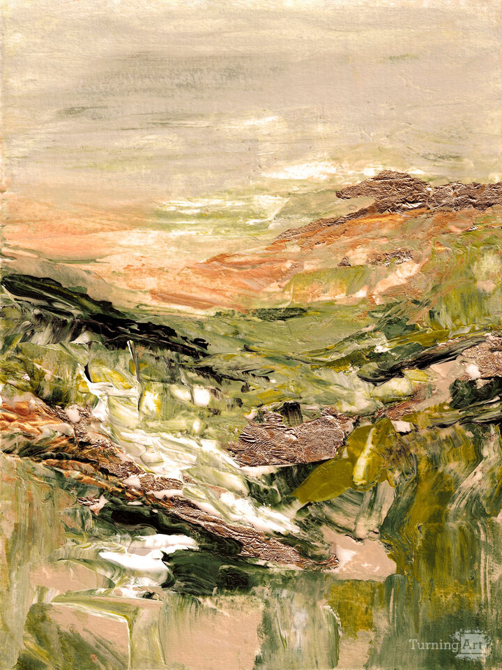 UPHILL JOURNEY 1 PEACH GREEN GOLD - ABSTRACT LANDSCAPE