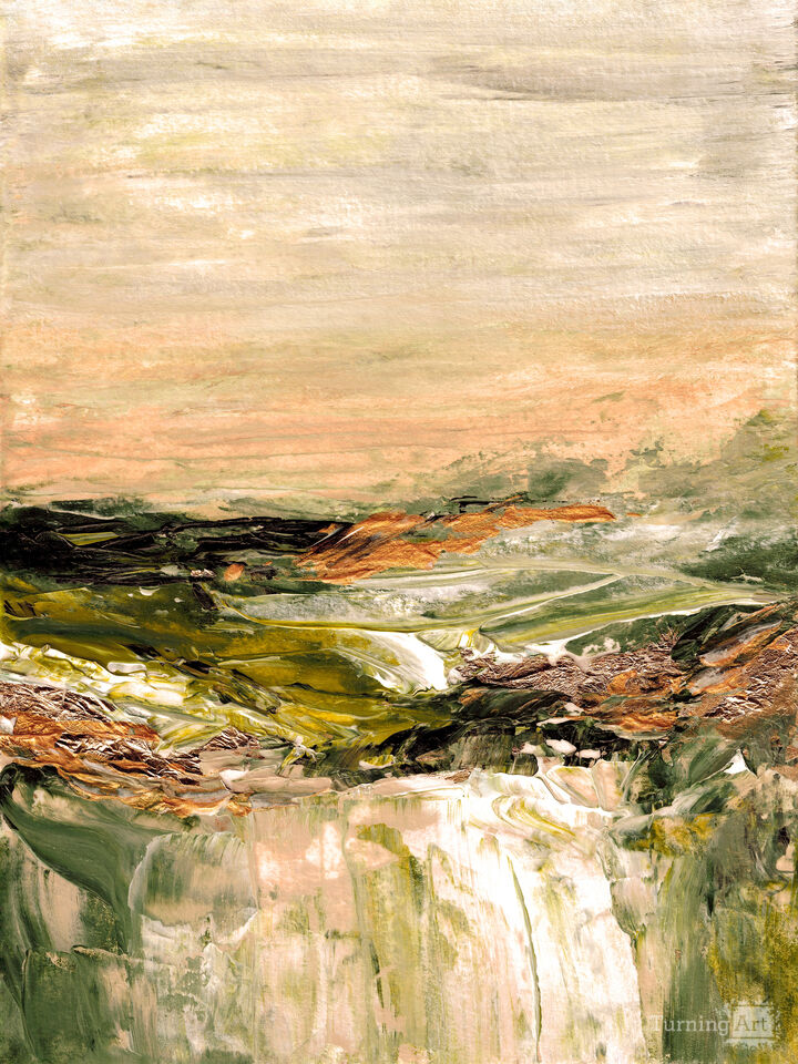 UPHILL JOURNEY 2 PEACH GREEN GOLD - ABSTRACT LANDSCAPE