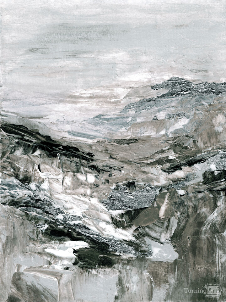 UPHILL JOURNEY 1 SILVER GREYSCALE NEUTRAL - ABSTRACT LANDSCAPE