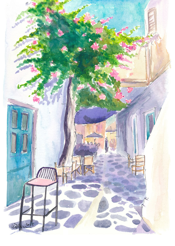 Greek Old Town Alley on a Lonely Ionian Sea Island