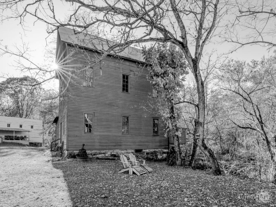 Seating Beside Topaz Mill Grayscale