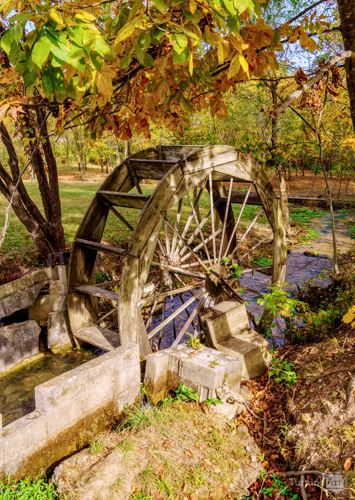 Wooden Water Wheel In Fall
