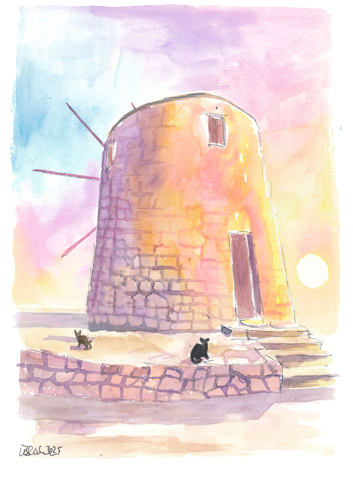 Charming Greek Island Windmill Mediterranean