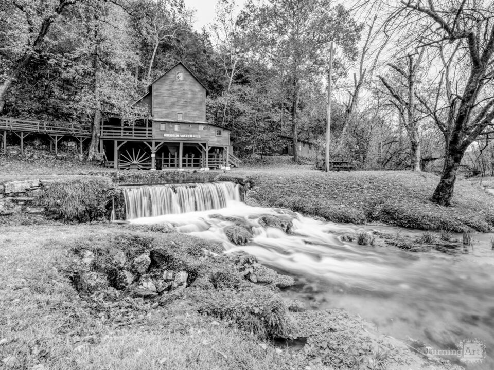 Hodgson Mill Flowing Waters In Autumn Grayscale