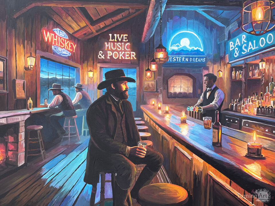 Illuminated Old West Bar Scene