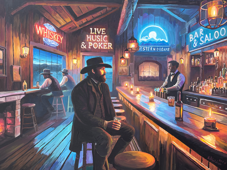 Illuminated Old West Bar Scene