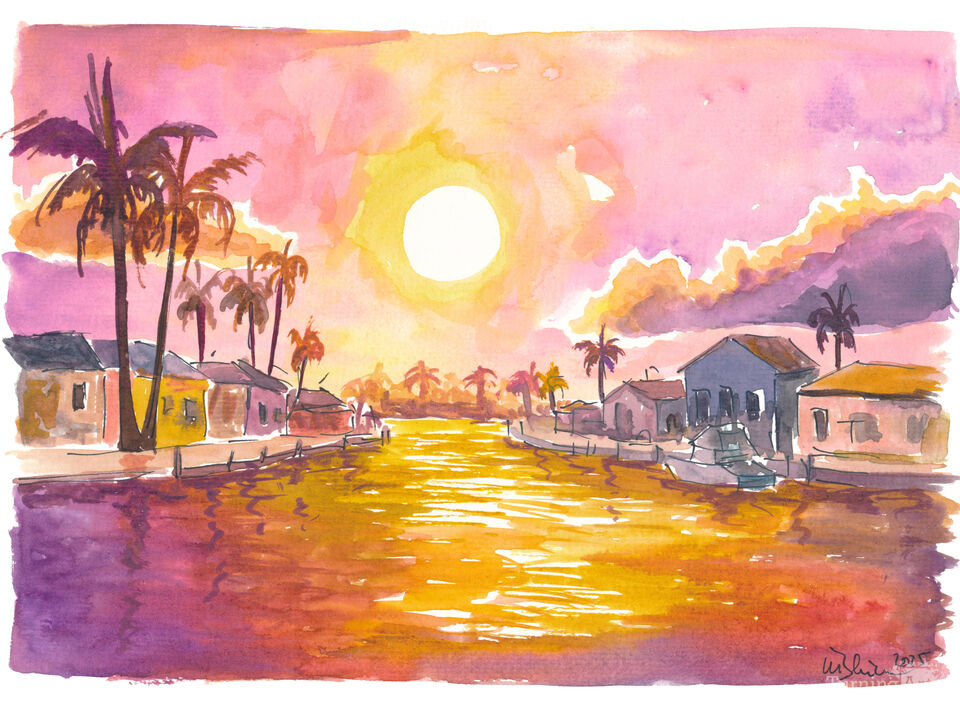 Cape Coral Canals at Golden Hour Reflections