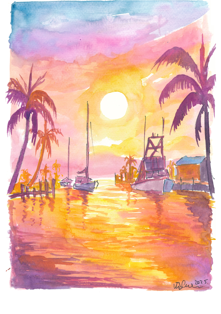 Islamorada Marina with Palms a Golden Sunset