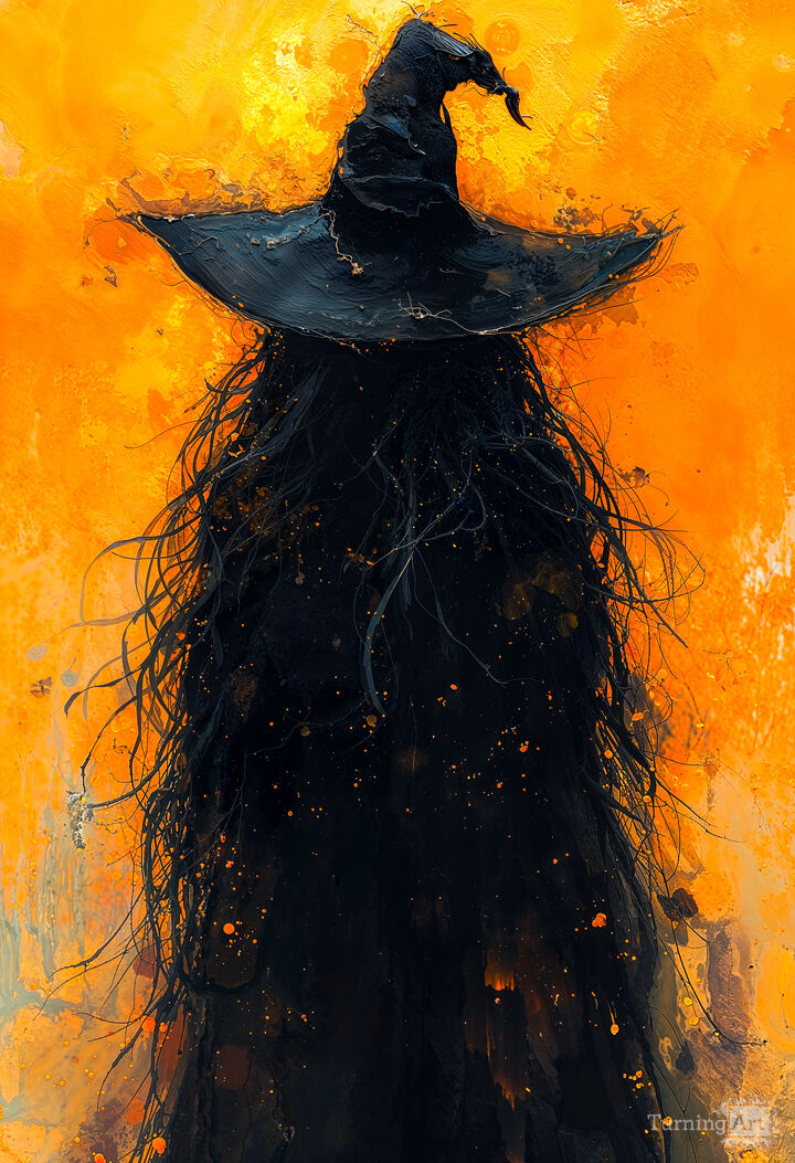 Mysterious Witch Silhouette in Orange Glow