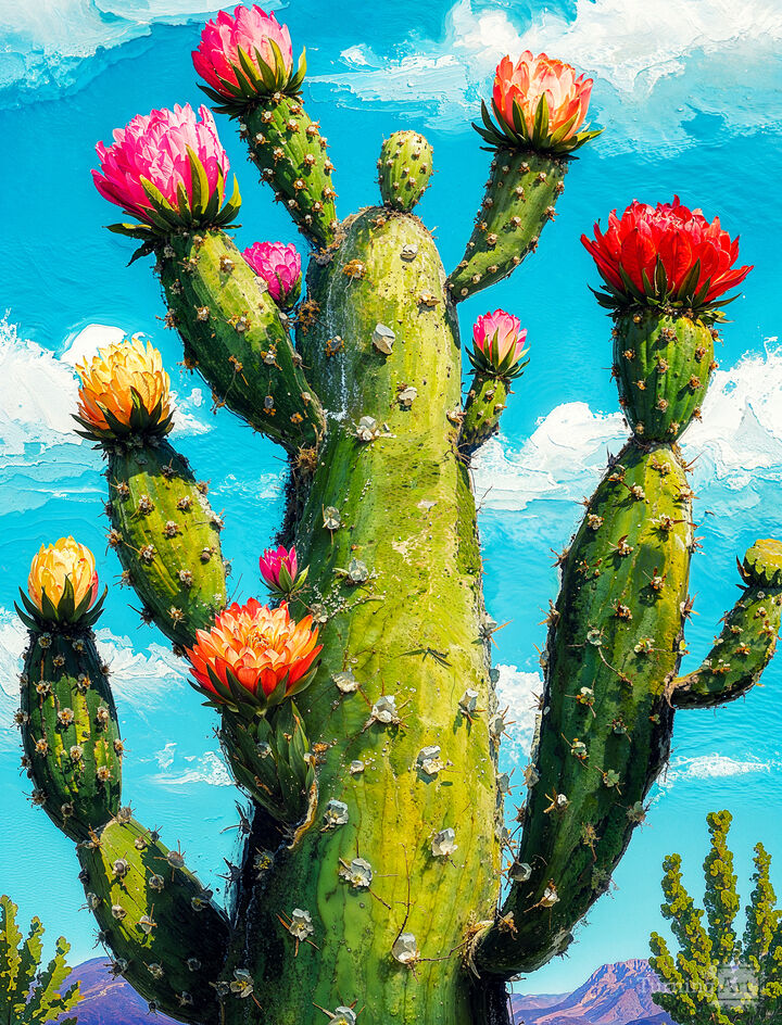 Cute Cactus with Colorful Blooms