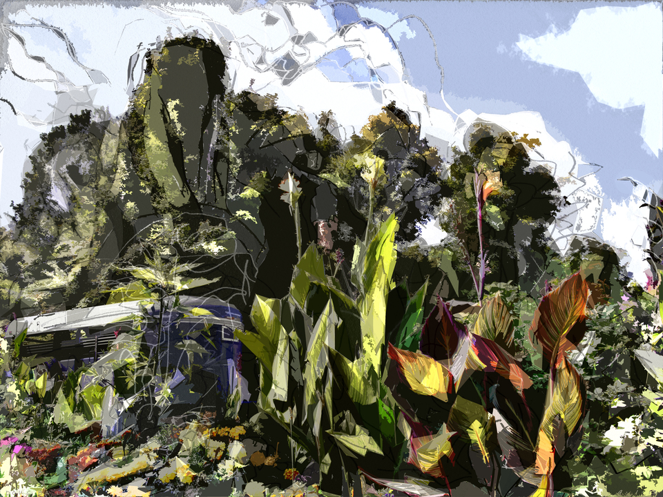 Garden landscape with Horse Trailer C