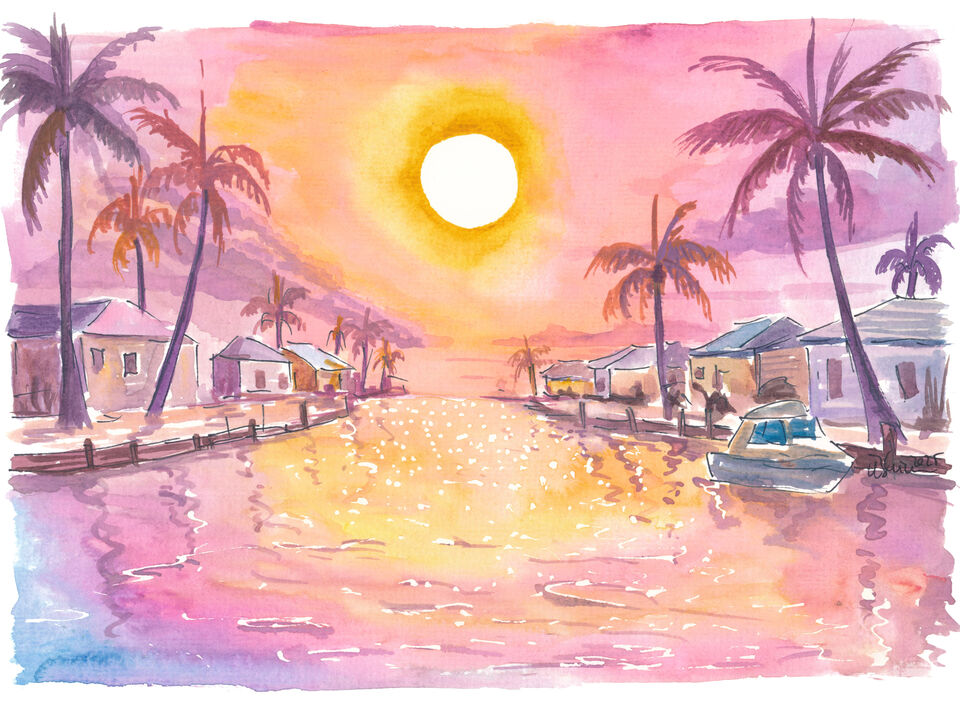 Cape Coral Florida Canal Reflections in Soft Dawn Light