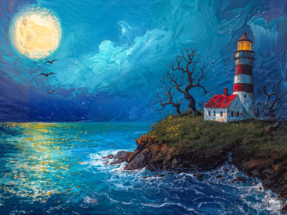 Moonlit Lighthouse by the Sea