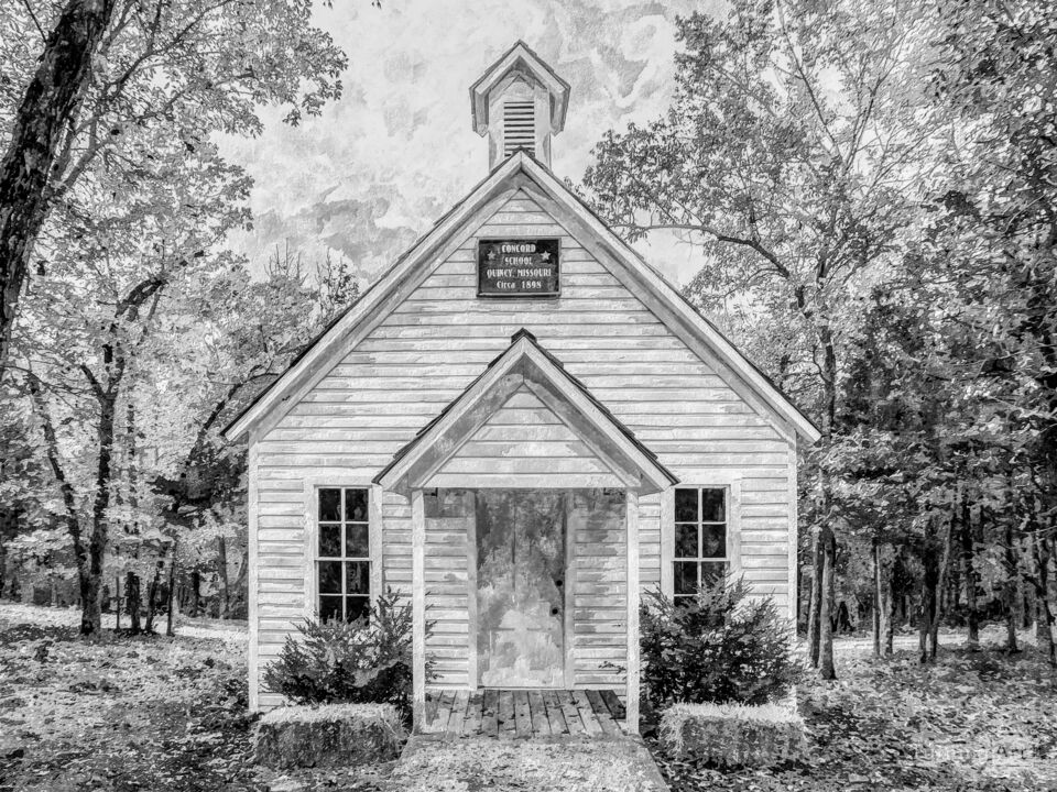 Concord One Room Schoolhouse Grayscale