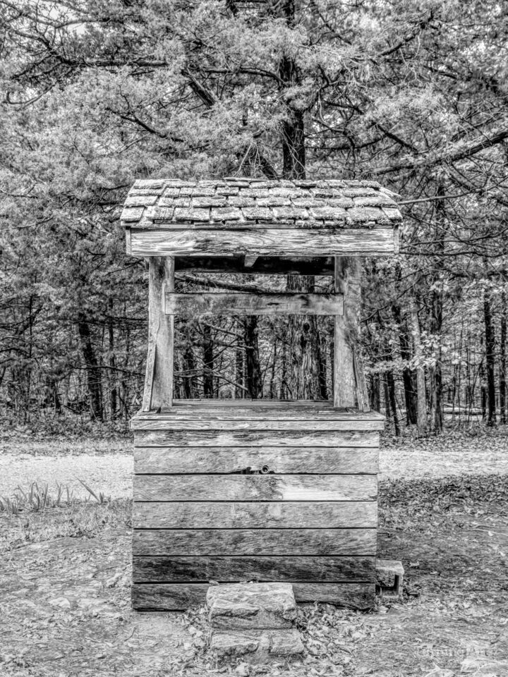 Old Well House Pioneer Village Grayscale